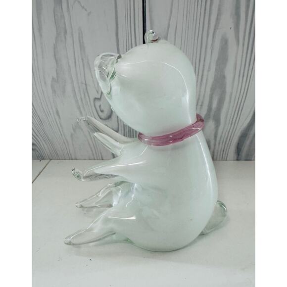 RARE Vintage Murano Cenedese Art Glass White Cat w Pink Scarf Glass Figurine - Picture 3 of 9